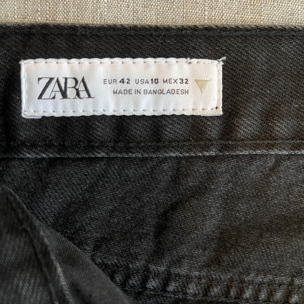 Zara High Waist Straight Leg Jeans Womens Size 10 Faded Distressed Black Wash - Picture 9 of 12